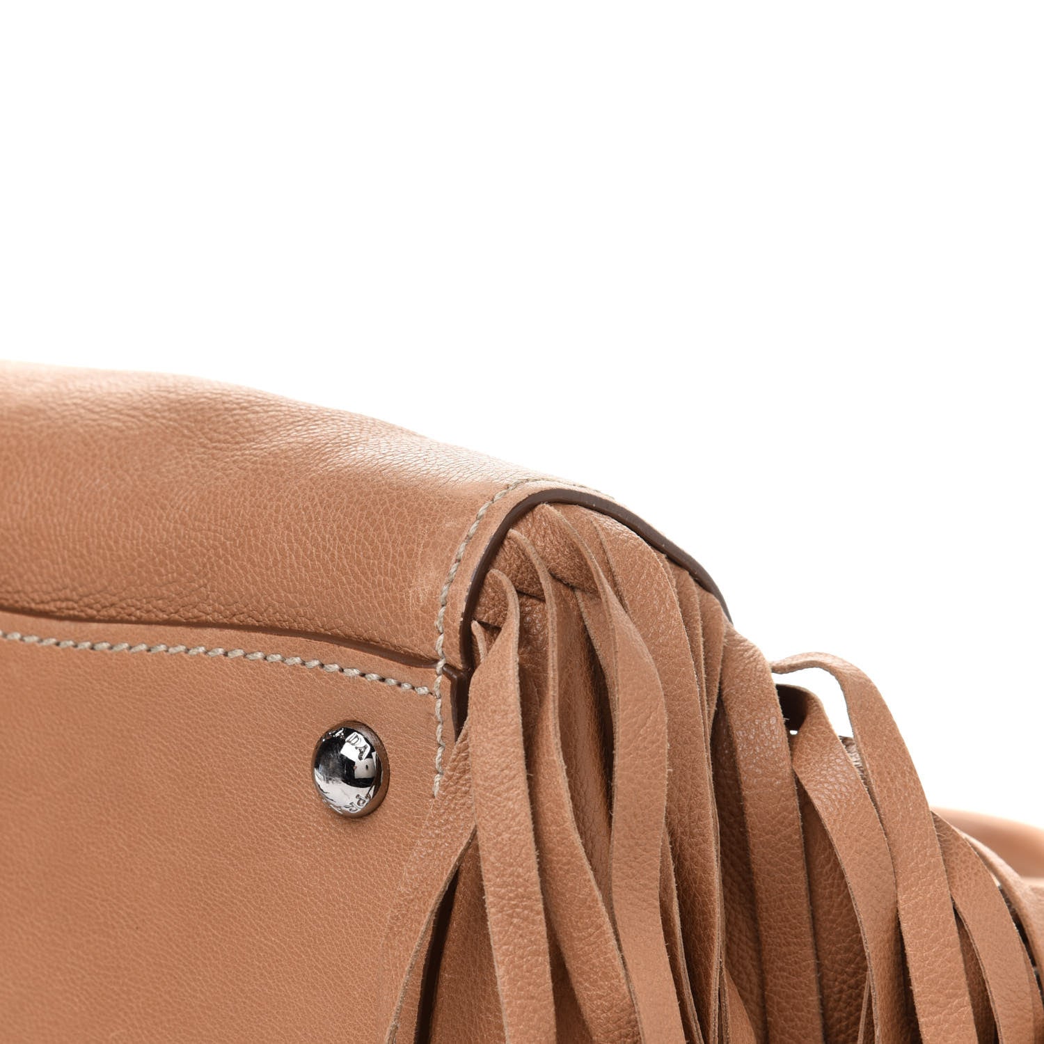 Prada Glace Calf Twin Pocket Fringe Tote Caramel 8 of 13