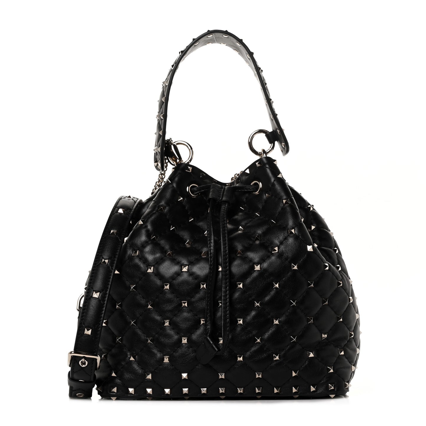 Nappa Medium Rockstud Spike Bucket Bag Black