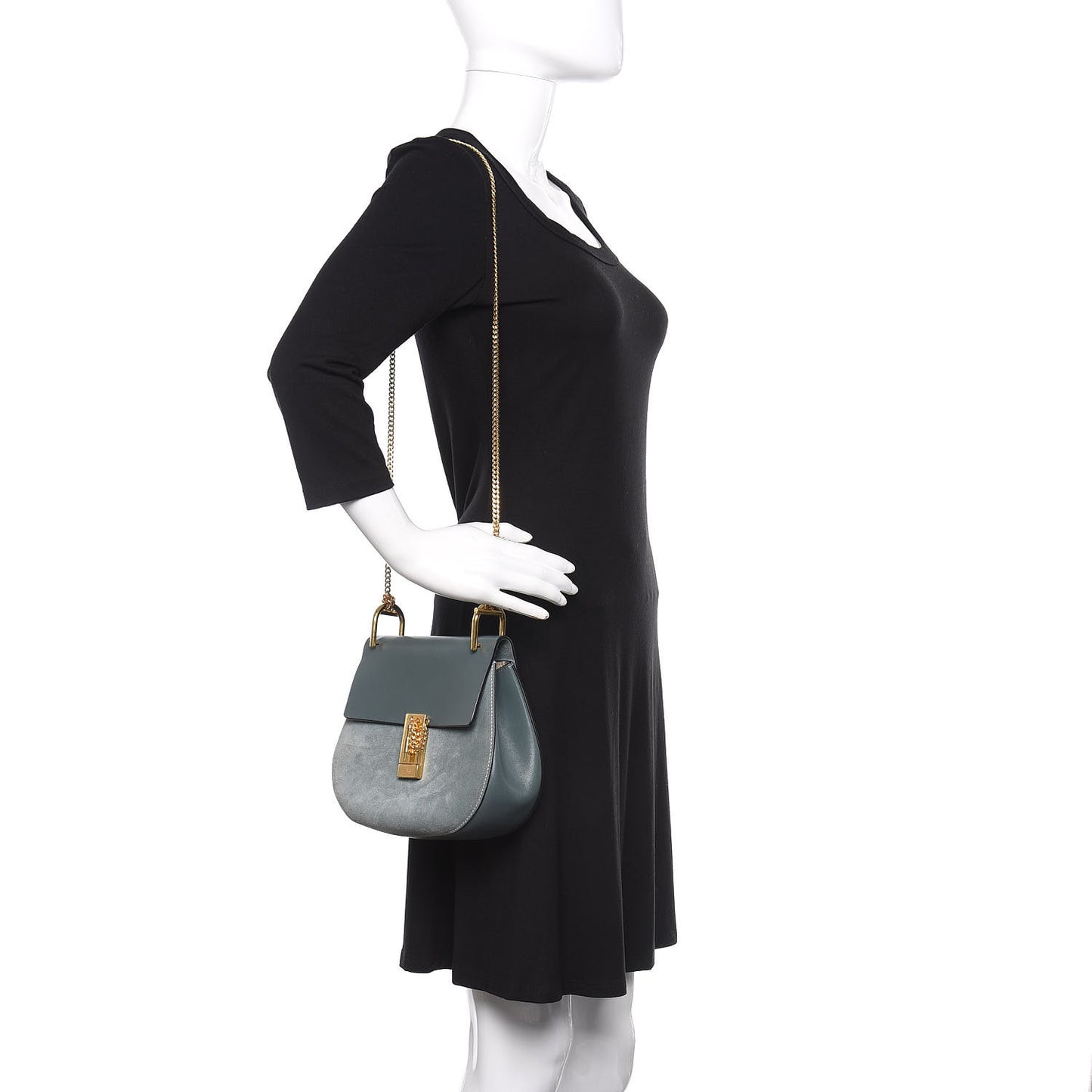 Suede Smooth Calfskin Drew Shoulder Bag Cloudy Blue