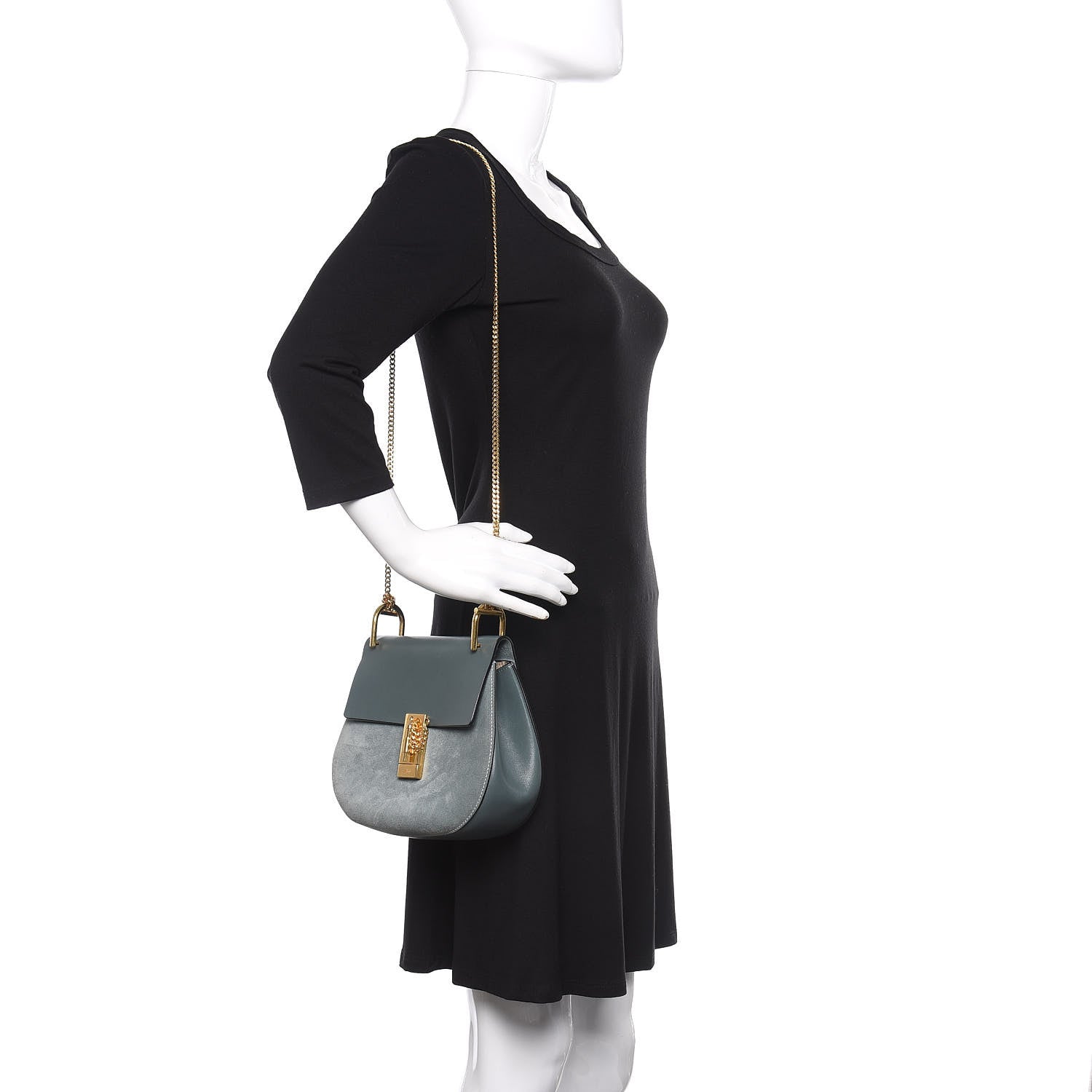 Chloe Suede Smooth Calfskin Drew Shoulder Bag Cloudy Blue 2 of 9