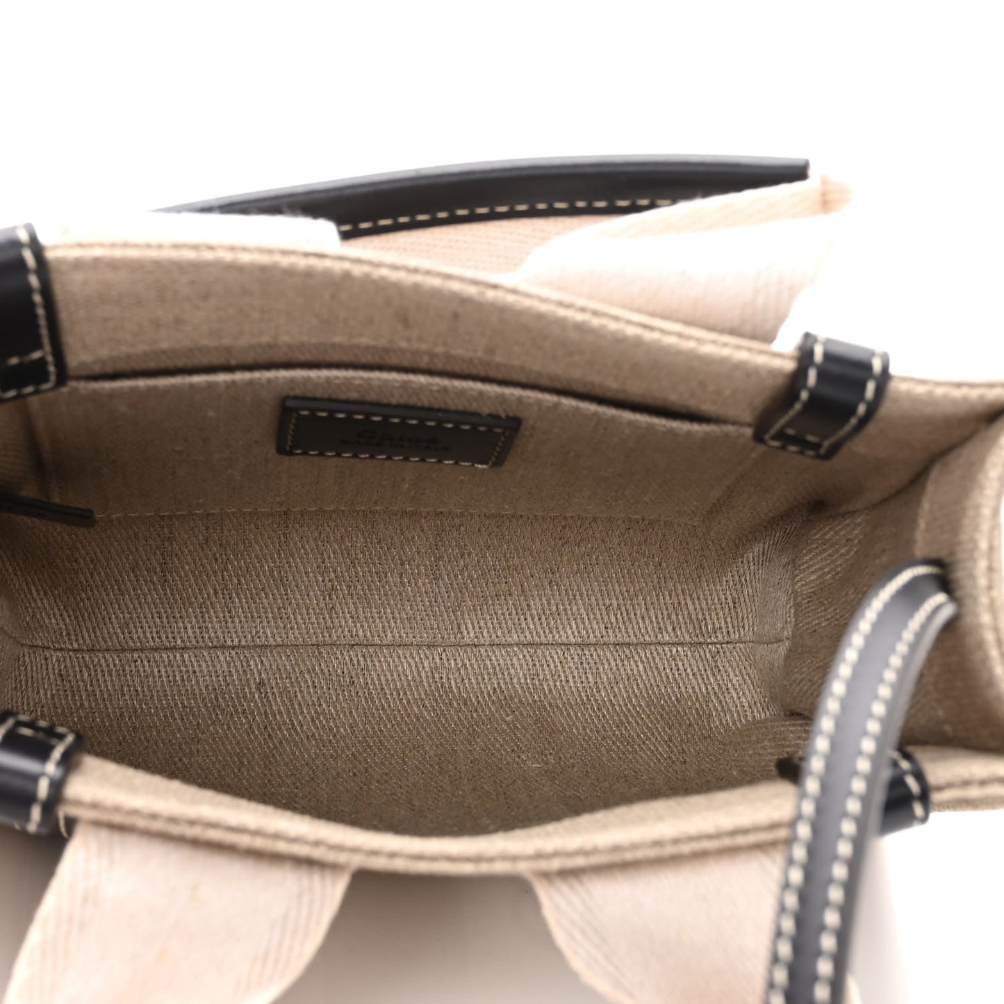 Linen Calfskin Small Woody Ribbon Tote White Brown