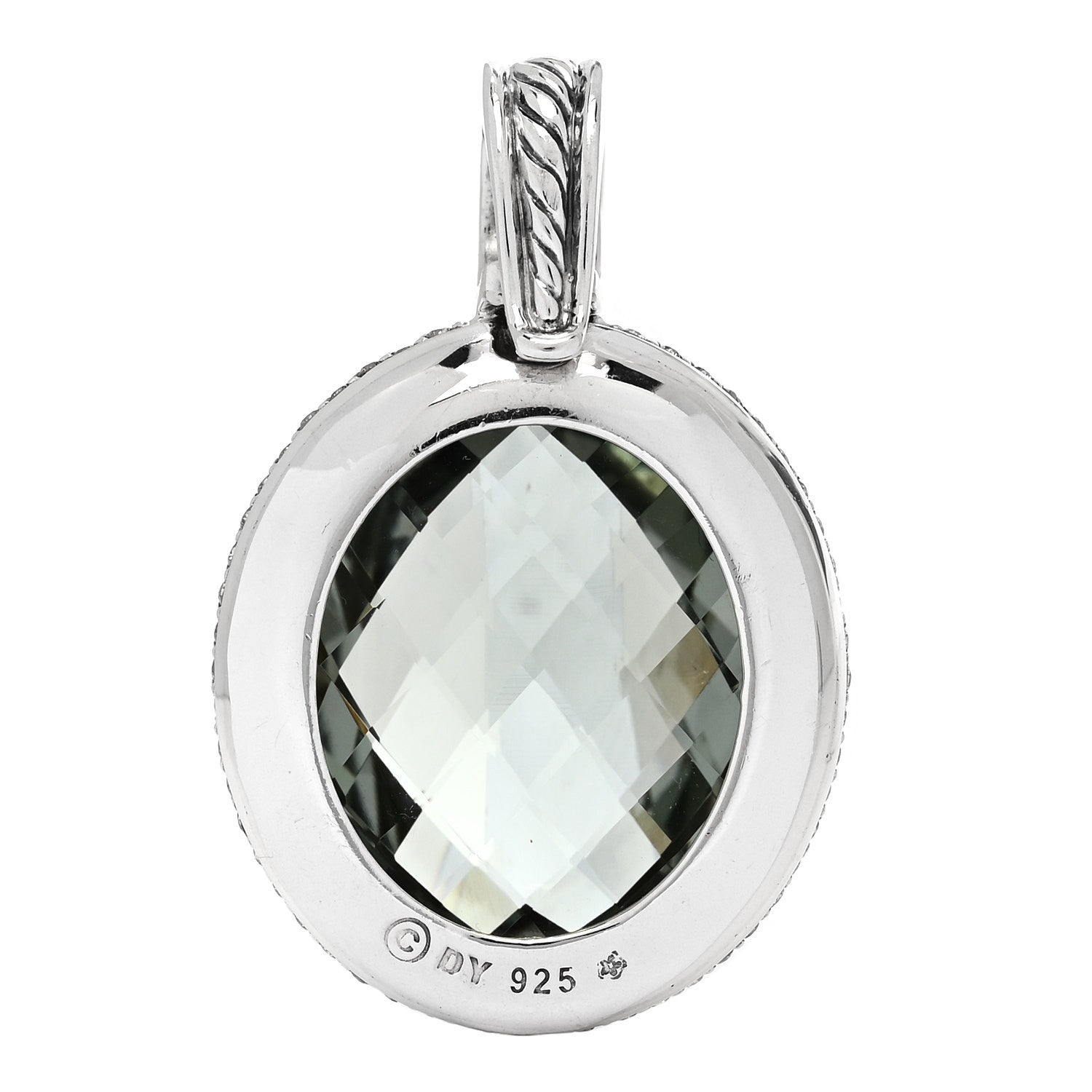 David Yurman Sterling Silver Diamond Prasiolite 23mm Cerise Pendant 3 of 4