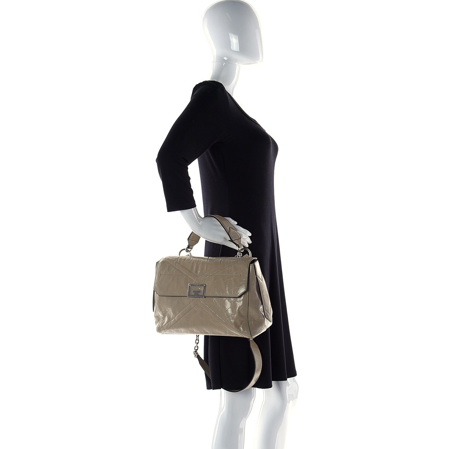 Givenchy Creased Patent Calfskin Medium ID Flap Beige 2 of 11
