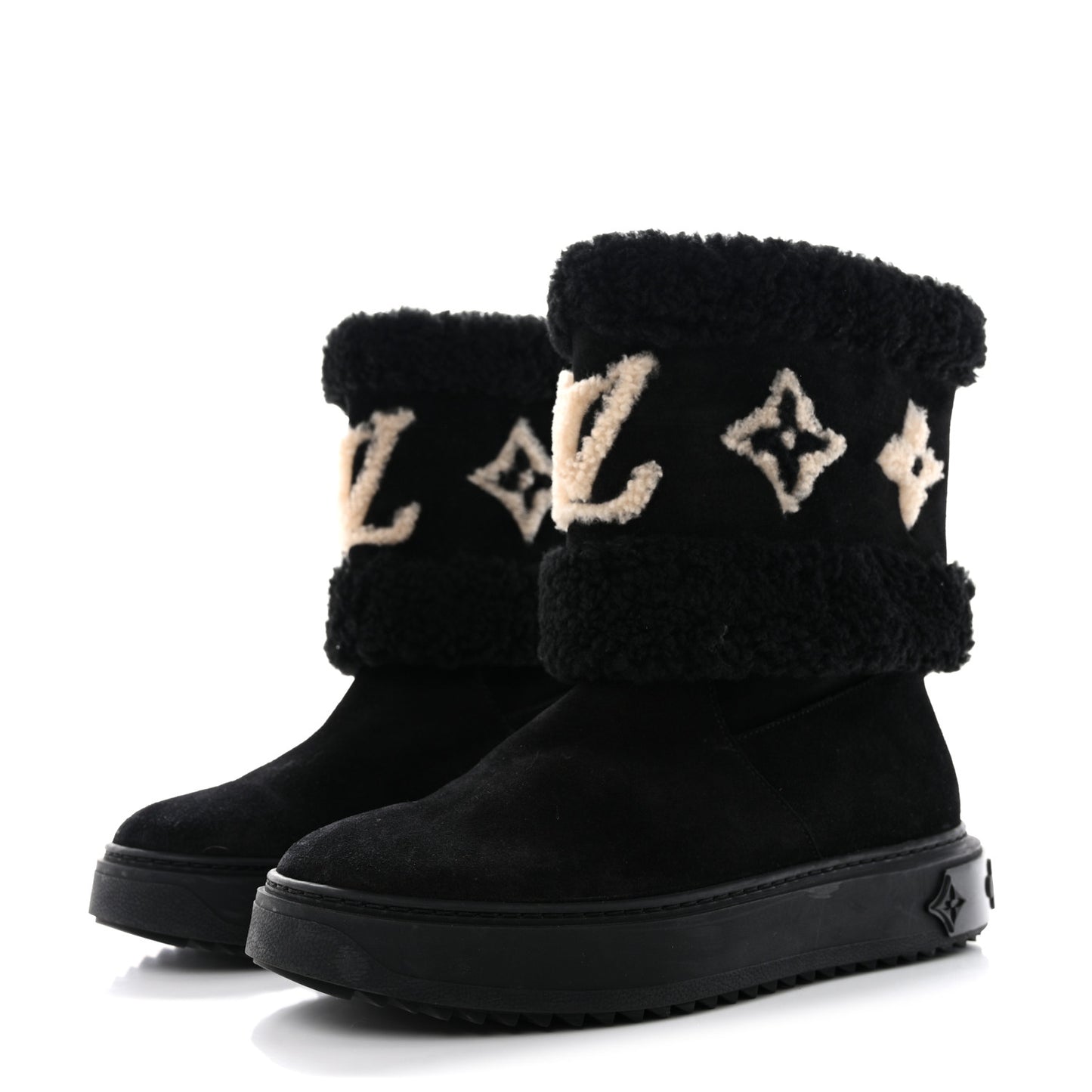 Suede Calfskin Shearling Snowdrop Flat Ankle Boot 39 Black