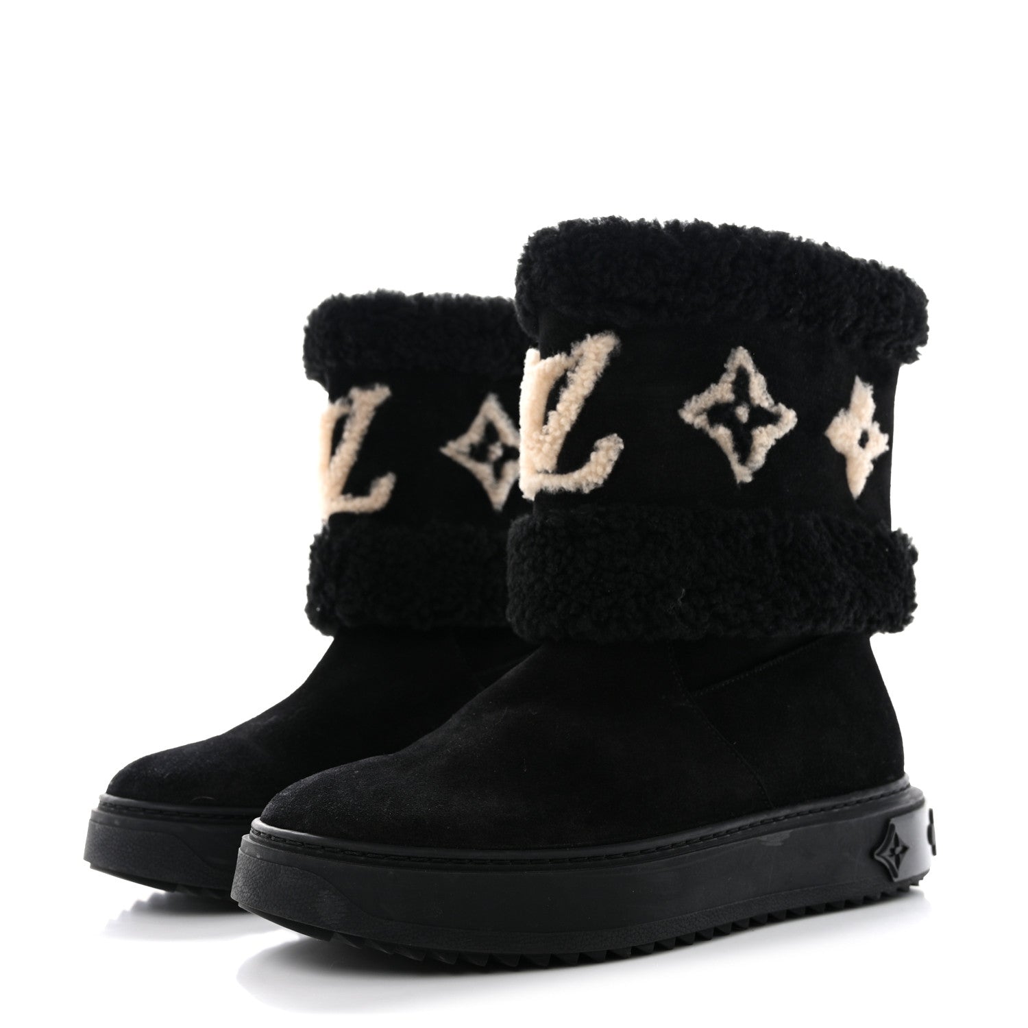Louis Vuitton Suede Calfskin Shearling Snowdrop Flat Ankle Boot 39 Black 3 of 11