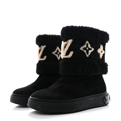 Louis Vuitton Suede Calfskin Shearling Snowdrop Flat Ankle Boot 39 Black 3 of 11