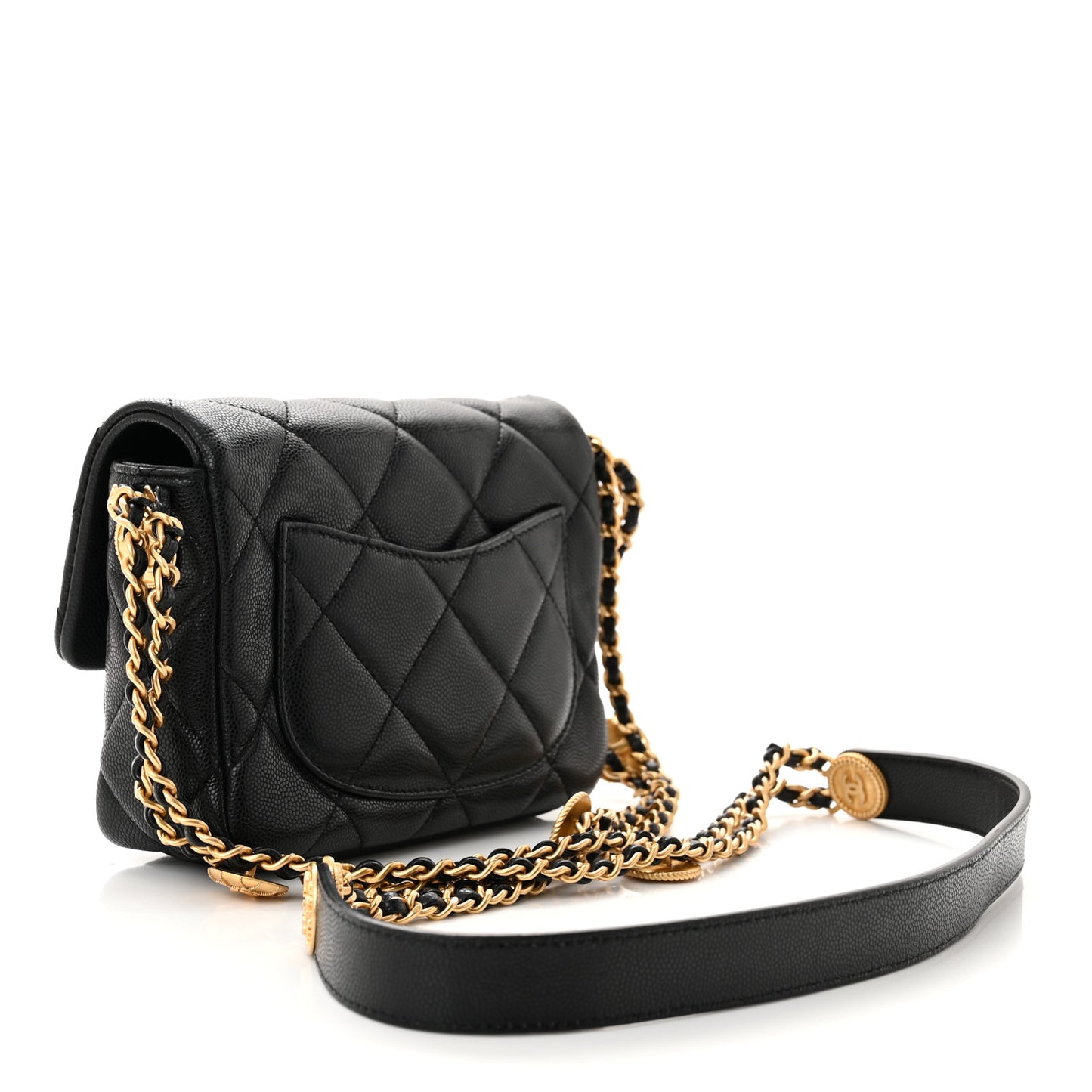 Caviar Quilted Mini Twist Your Buttons Flap Black