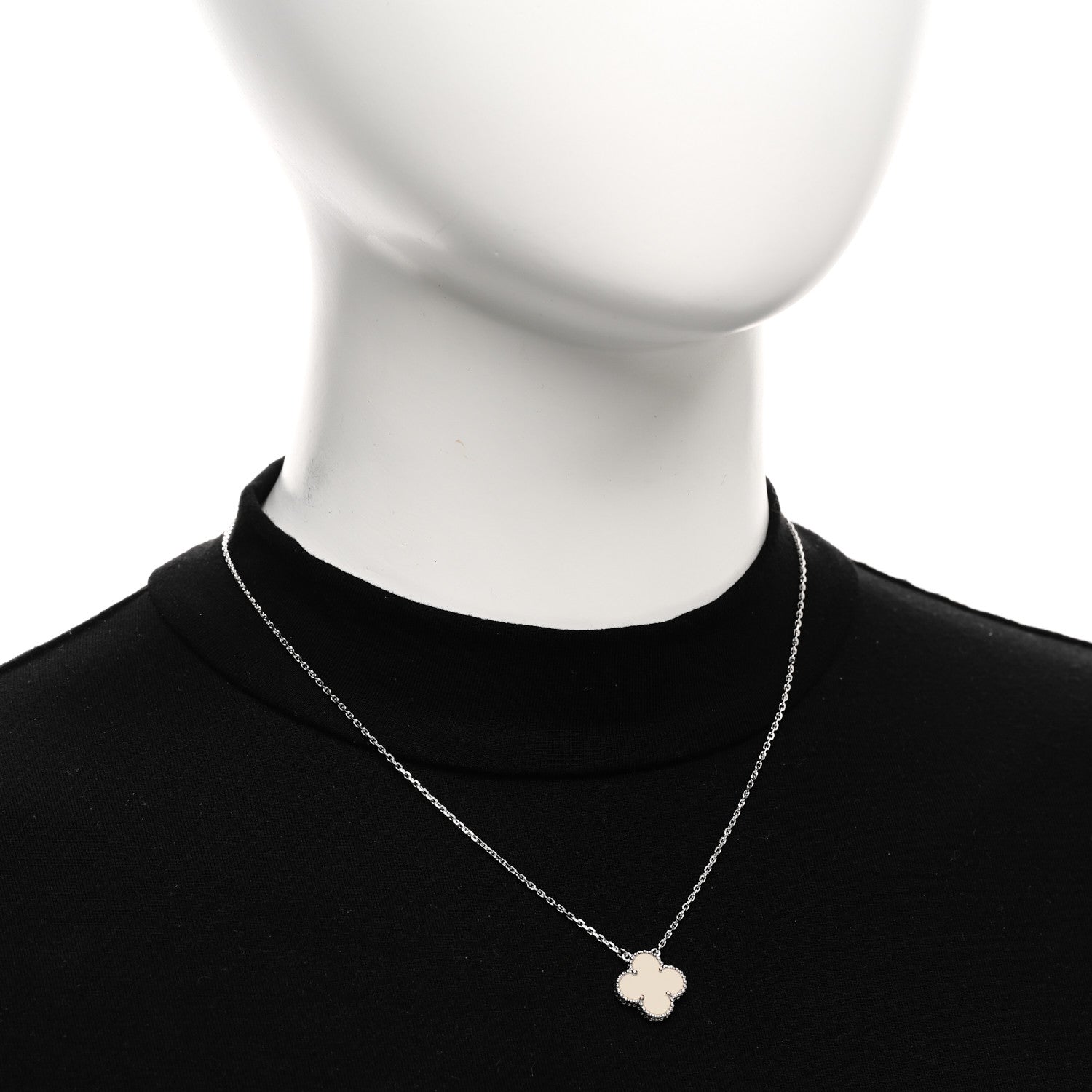 Van Cleef & Arpels 18K White Gold Mother Of Pearl Vintage Alhambra Pendant Necklace 2 of 5