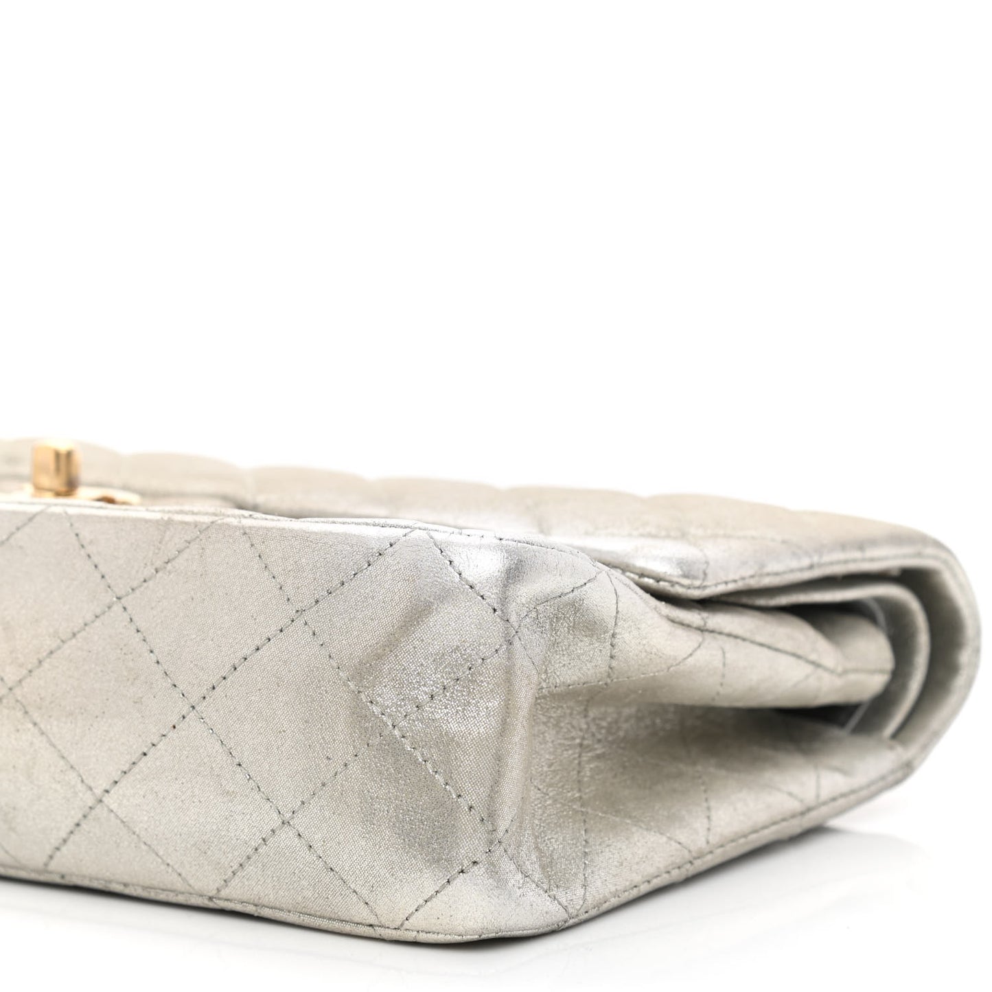 Iridescent Calfskin Medium Double Flap Silver