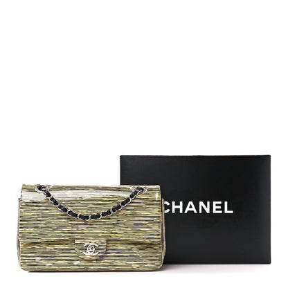 Chanel Patent Calfskin Striped Medium Double Flap Yellow Black 12 of 12