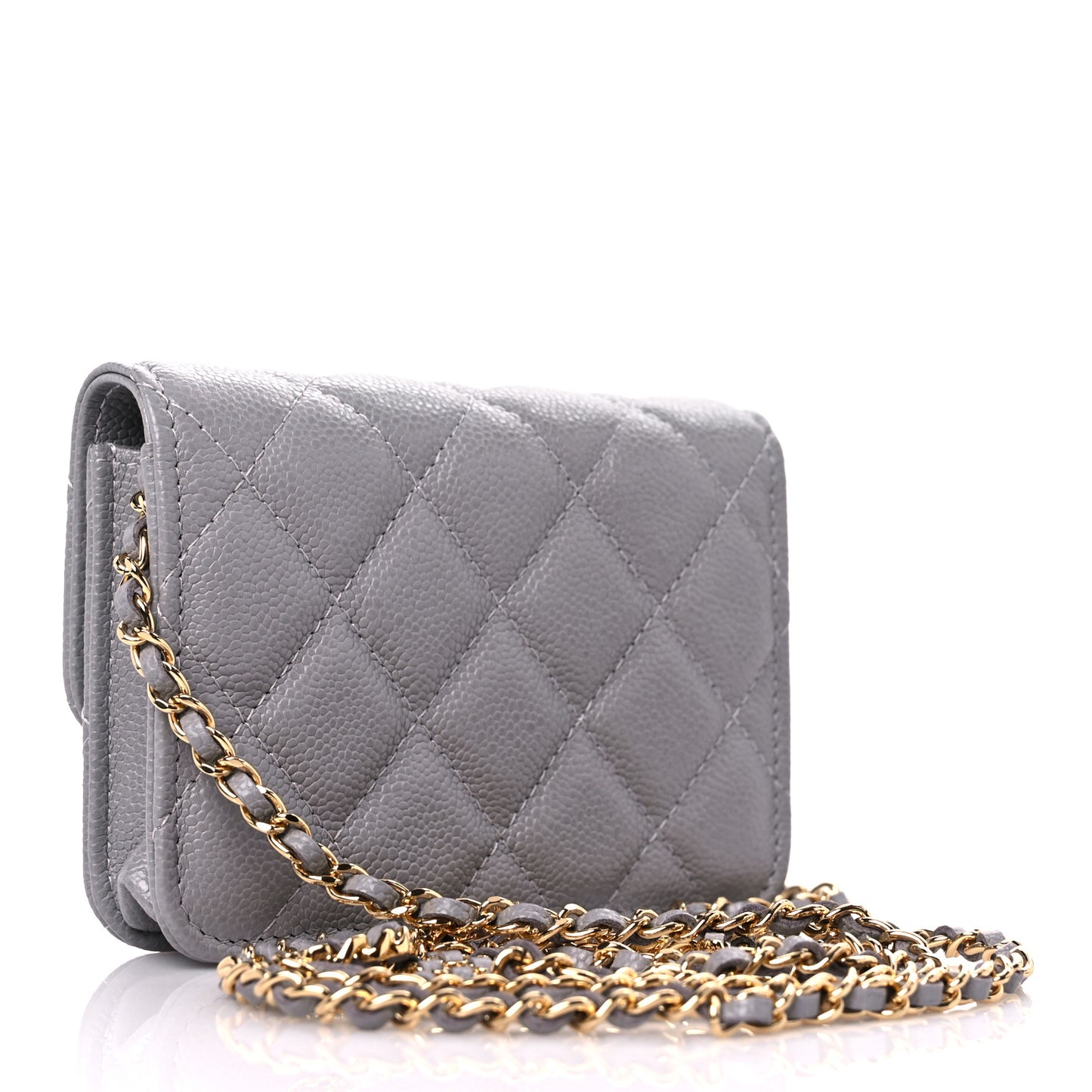 Caviar Quilted Miss Coco Clutch With Chain Grey