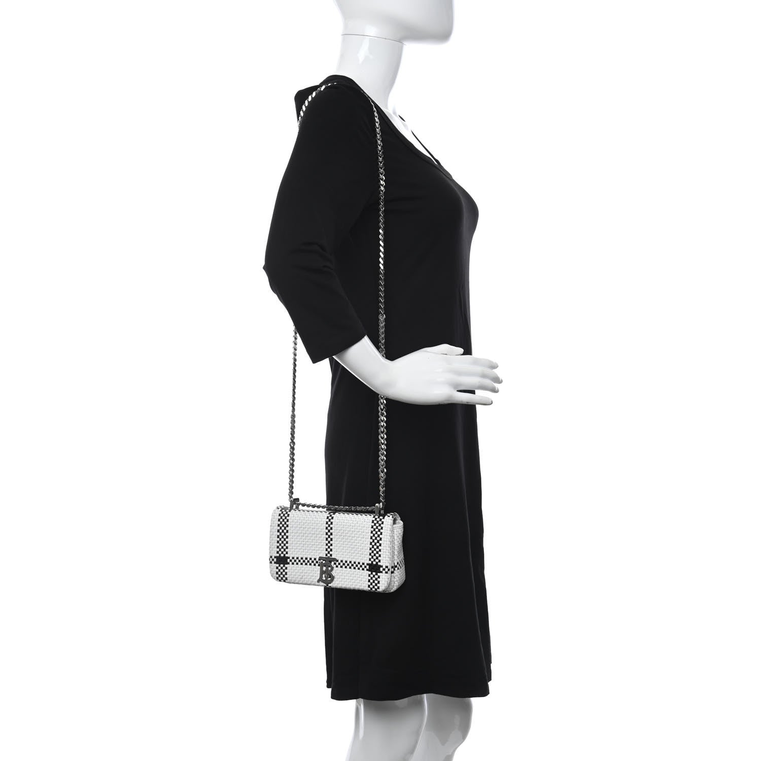 Burberry Woven Calfskin Mini Latticed Lola Bag Black White 2 of 11