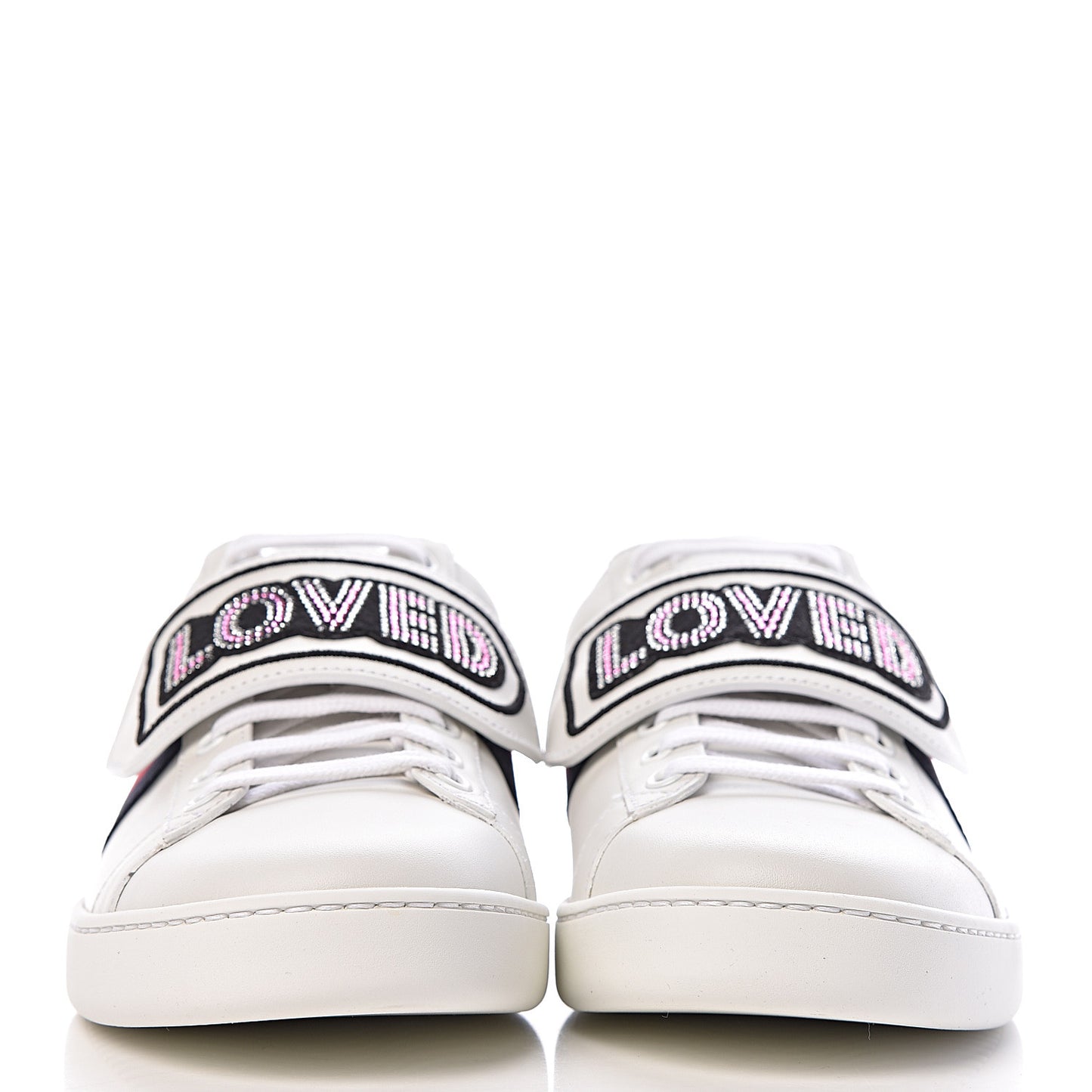 Calfskin Crystal Web LOVED Embroidered Ace Sneakers 40 White
