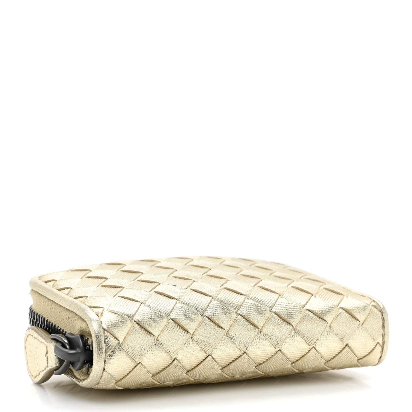 Metallic Nappa Intrecciato Zip Around Coin Purse Gold