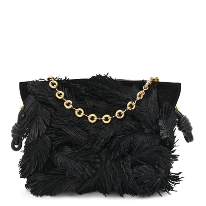 Loewe x HOWLS MOVING CASTLE Calfskin Suede Raffia Mini Flamenco Knot Clutch With Chain Black 1 of 11