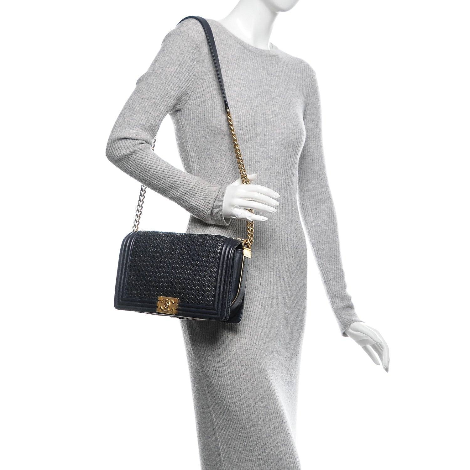 Chanel Braided Sheepskin New Medium Boy Flap Navy 2 of 7