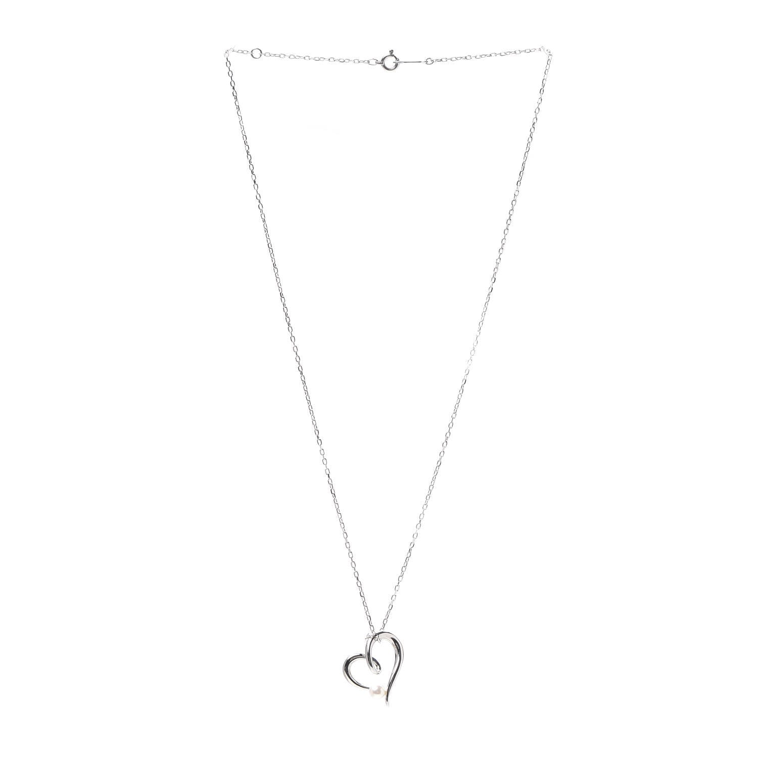 Mikimoto 18K White Gold Akoya Pearl 4mm Heart Pendant Necklace 3 of 5