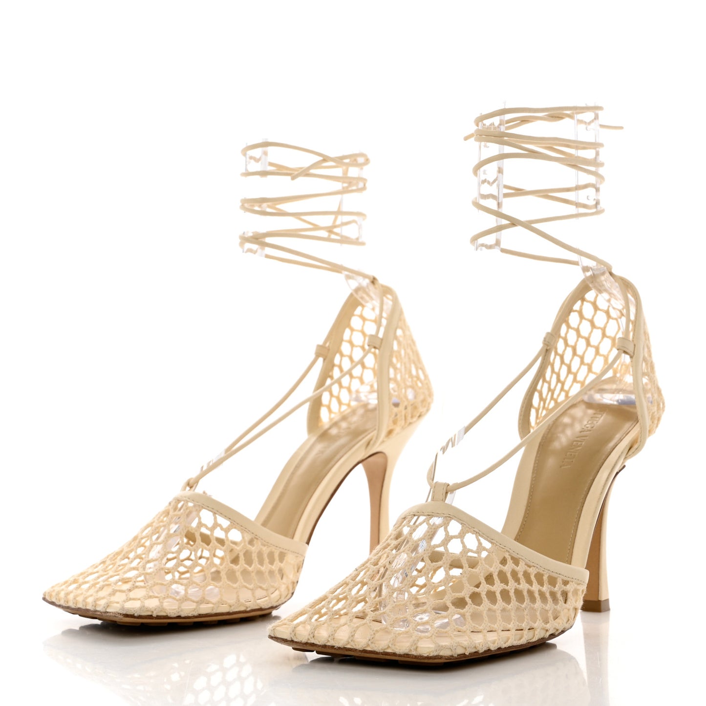 Mesh Nappa Stretch Ankle Tie Sandals 40 Ivory