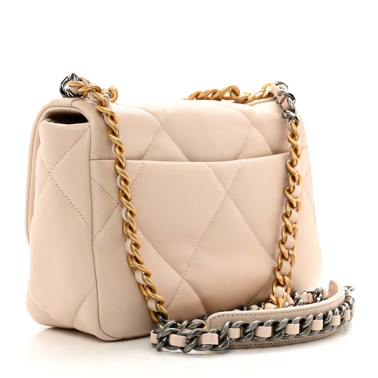 Lambskin Quilted Medium Chanel 19 Flap Light Beige