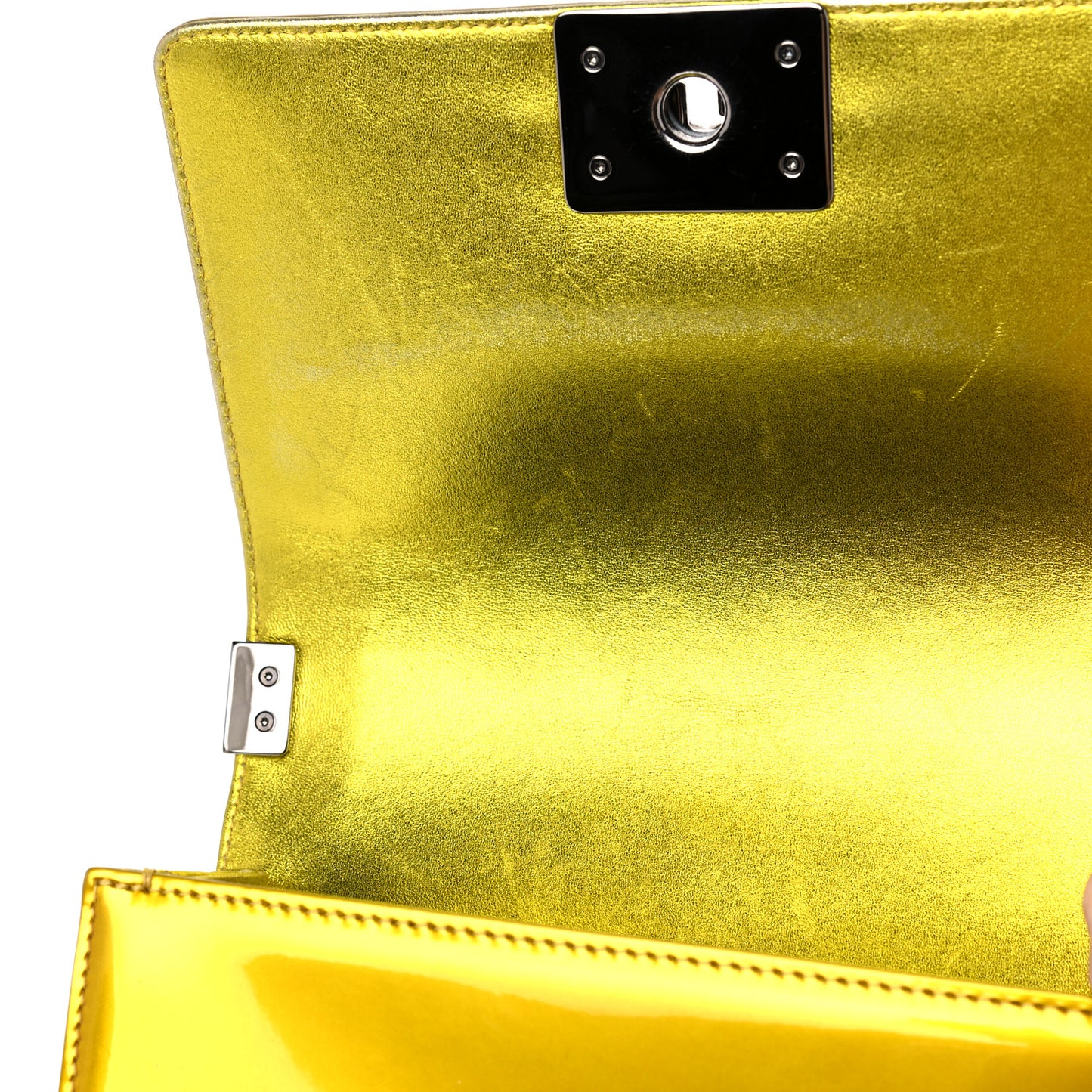 Metallic Patent Calfskin Quilted Small Boy Flap Yellow