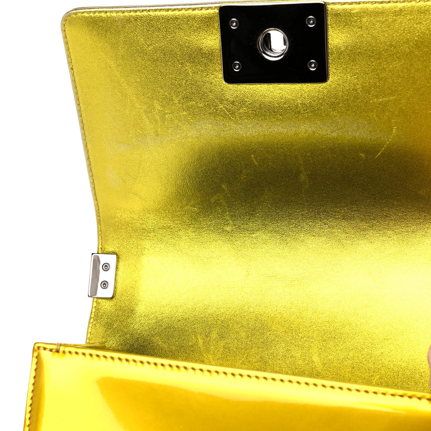 Chanel Metallic Patent Calfskin Quilted Small Boy Flap Yellow 11 of 11