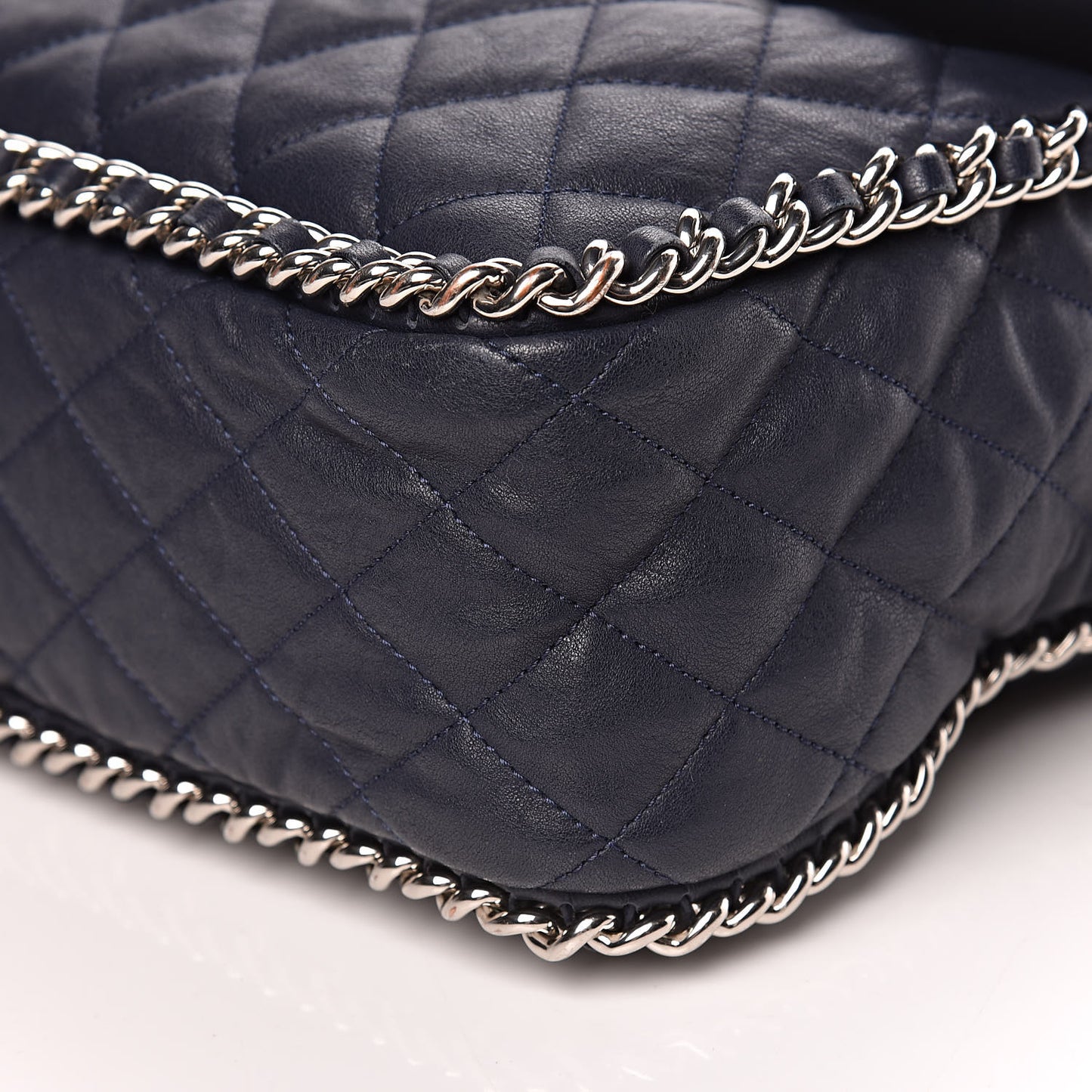 Washed Lambskin Quilted Chain Around Maxi Flap Dark Navy Blue