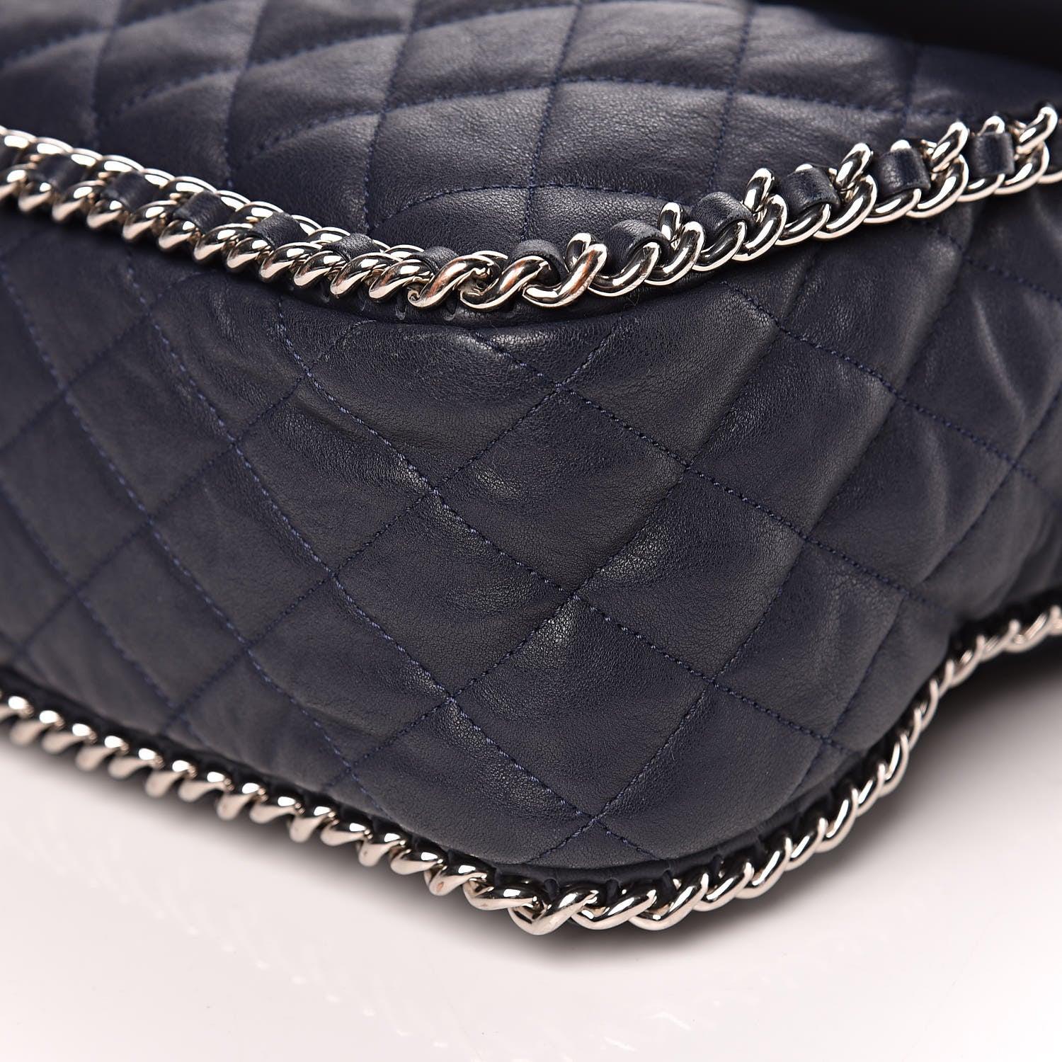 Chanel Washed Lambskin Quilted Chain Around Maxi Flap Dark Navy Blue 10 of 11