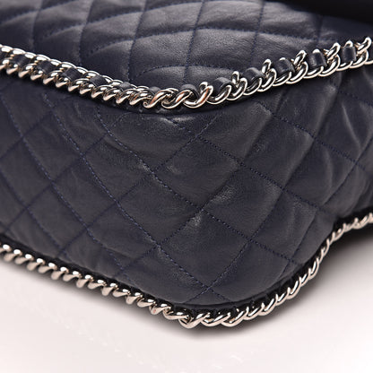 Chanel Washed Lambskin Quilted Chain Around Maxi Flap Dark Navy Blue 10 of 11