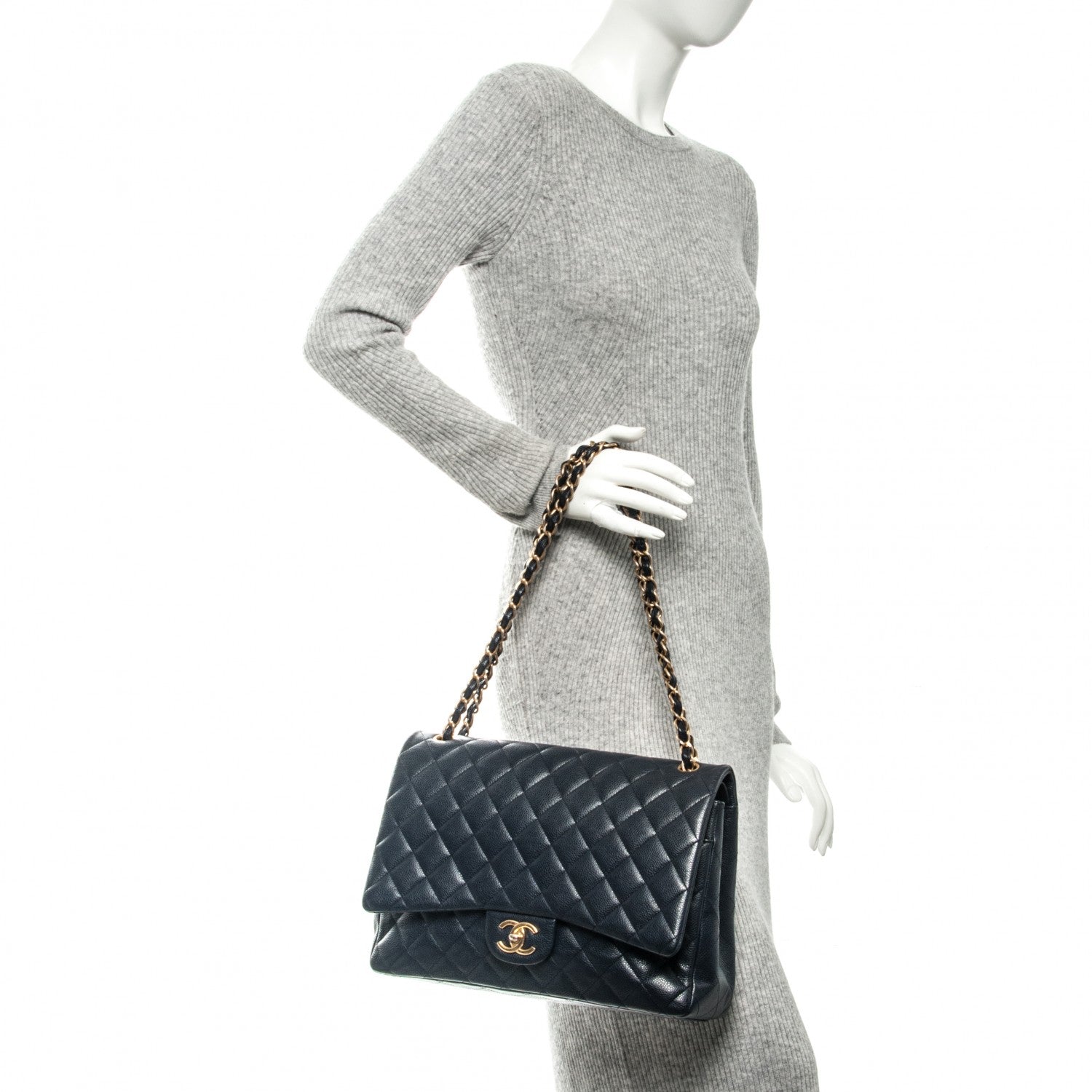 Chanel Caviar Quilted Maxi Double Flap Navy Blue 2 of 7