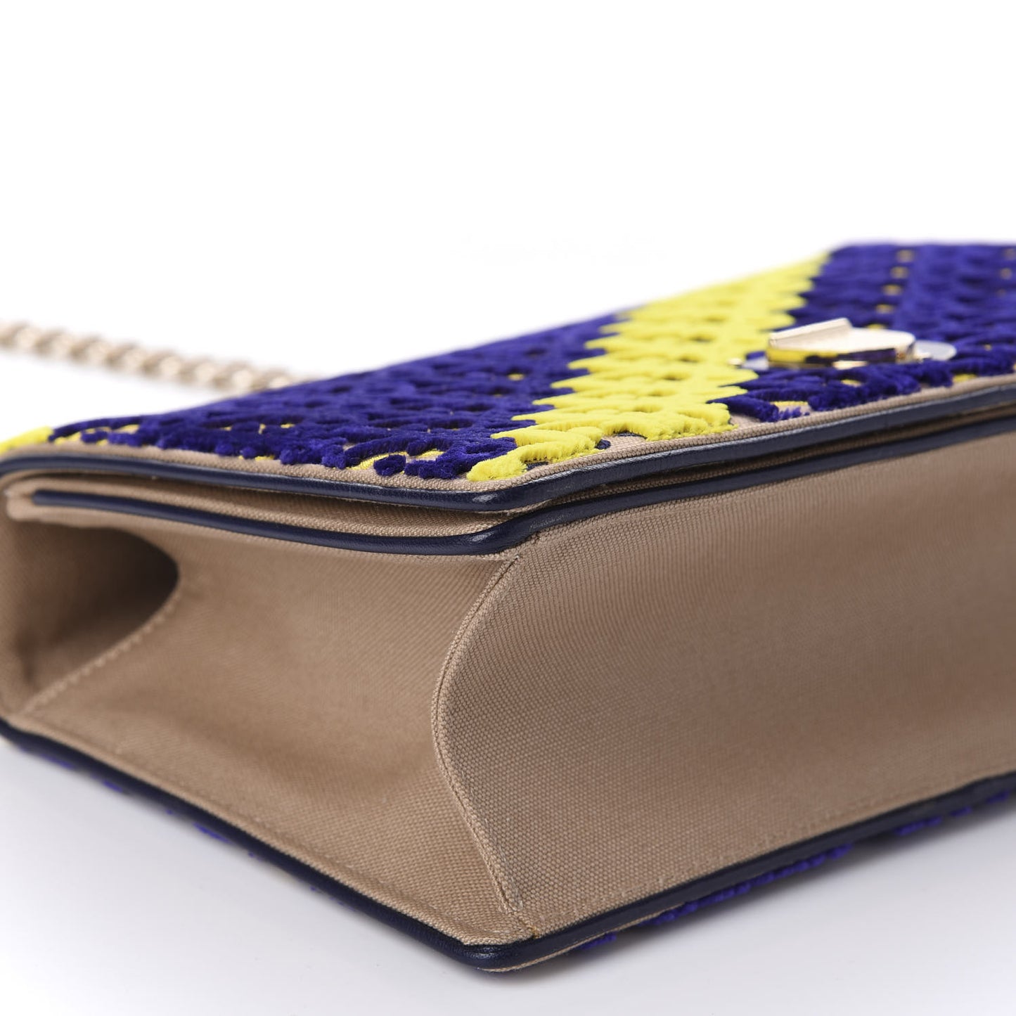 Canvas Velvet Diorama Club Flap Bag Blue Yellow