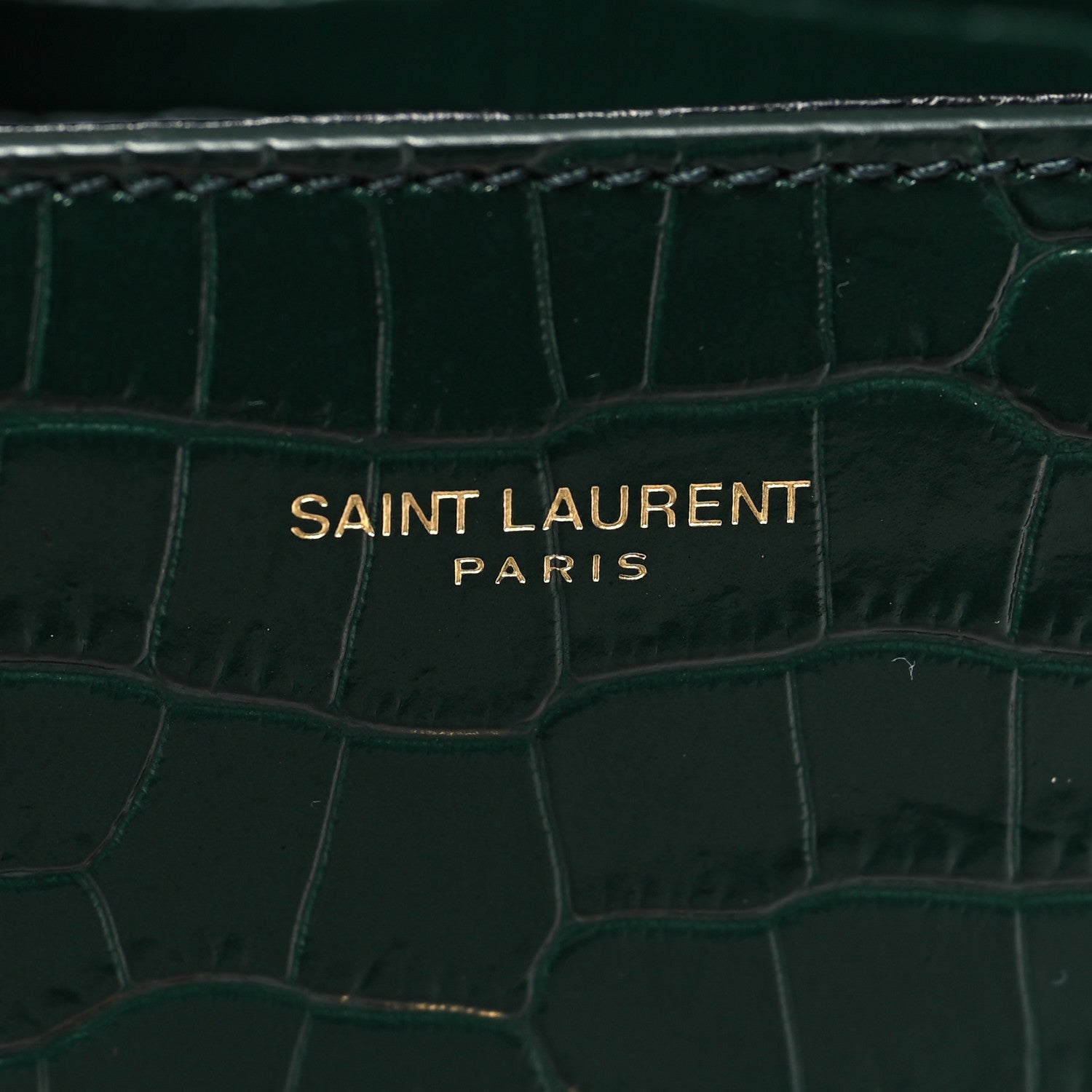 Saint Laurent Calfskin Crocodile Embossed Mini Classic Monogram Cassandra Top Handle Green 6 of 9