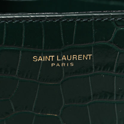 Saint Laurent Calfskin Crocodile Embossed Mini Classic Monogram Cassandra Top Handle Green 6 of 9