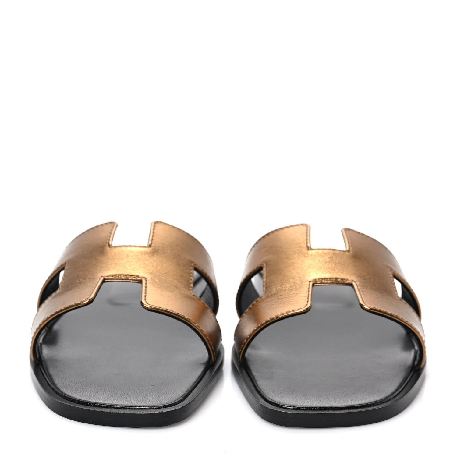 Hermes Metallic Nappa Oran Sandals 37.5 Vert Bronze 2 of 7