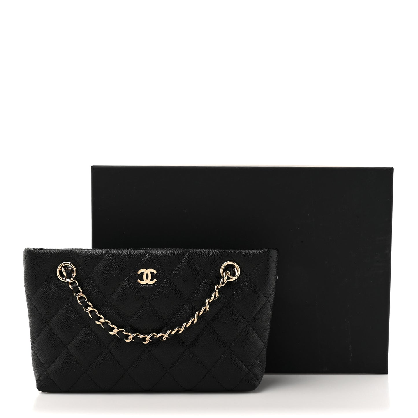 Caviar Quilted Classic Clutch Tote With Chain Black