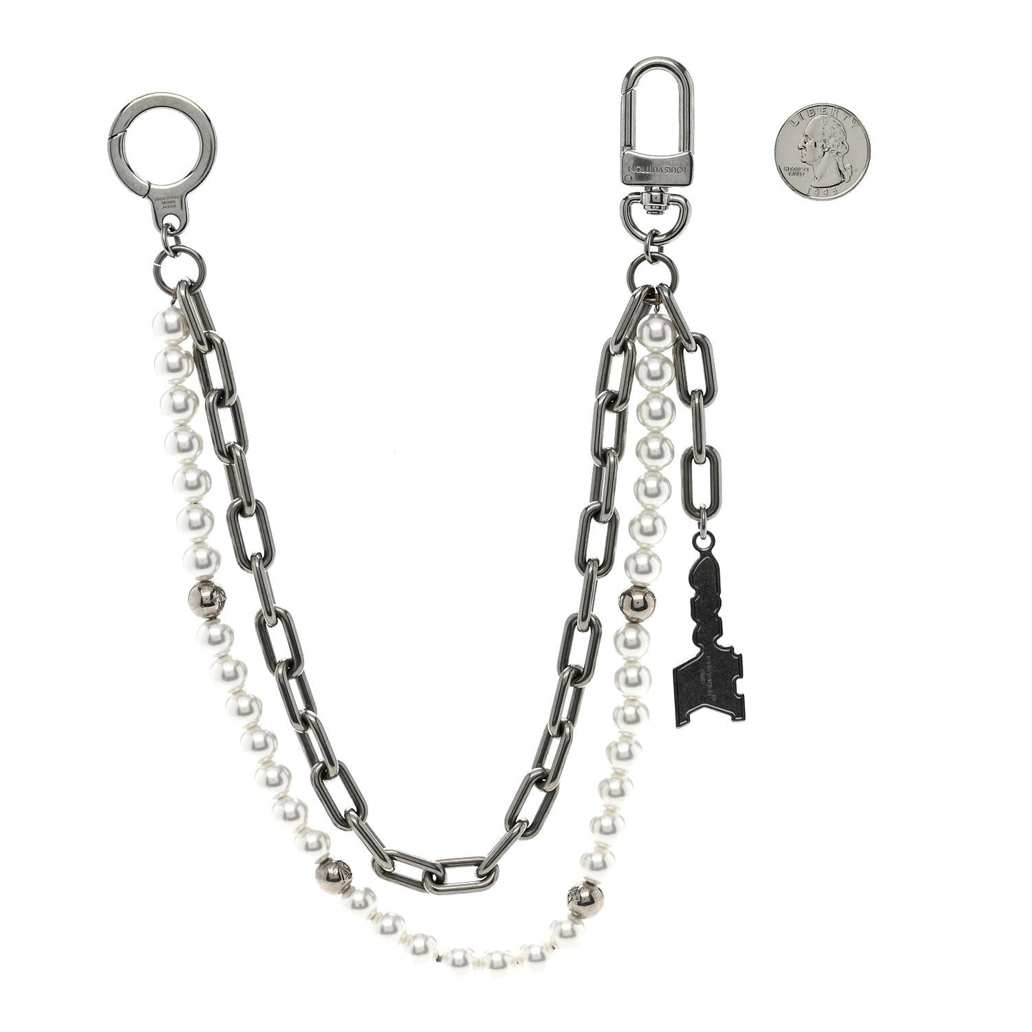 Metal Pearls Mini Chain Belt Bag Charm Silver