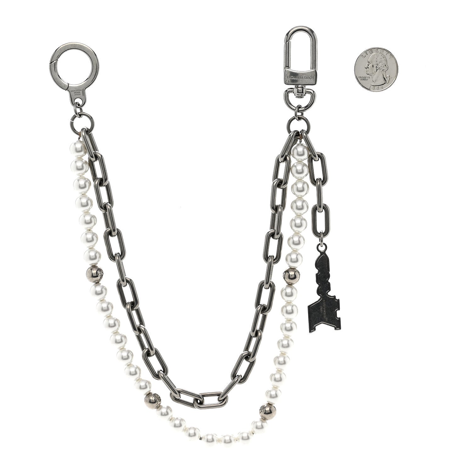 Louis Vuitton Metal Pearls Mini Chain Belt Bag Charm Silver 2 of 4