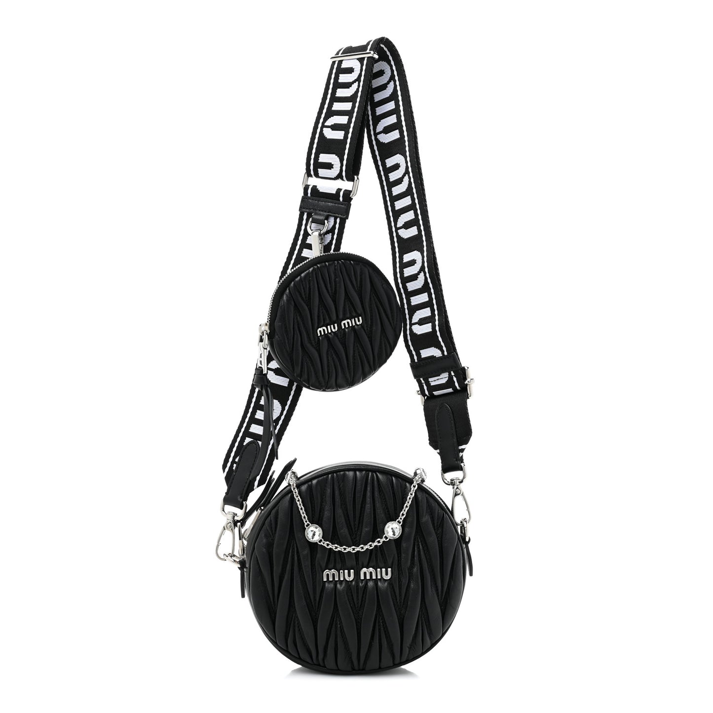 Nappa Matelasse Crystal Round Crossbody Bag Black