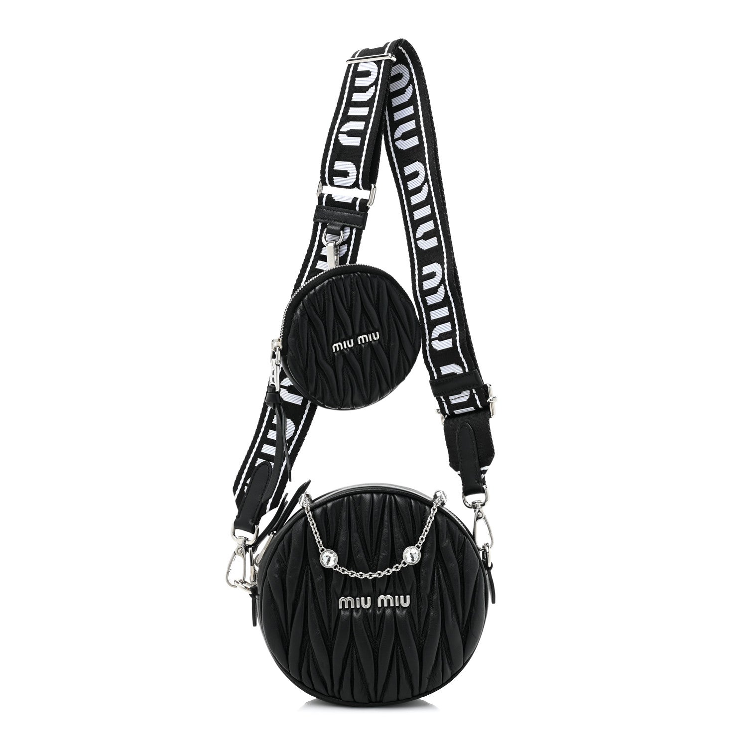 Miu Miu Nappa Matelasse Crystal Round Crossbody Bag Black 1 of 9