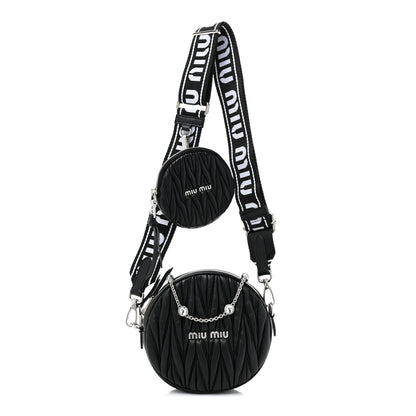 Miu Miu Nappa Matelasse Crystal Round Crossbody Bag Black 1 of 9