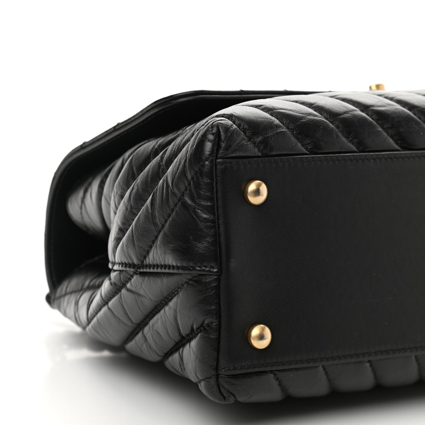 Aged Calfskin Chevron Quilted Small Coco Handle Flap Black