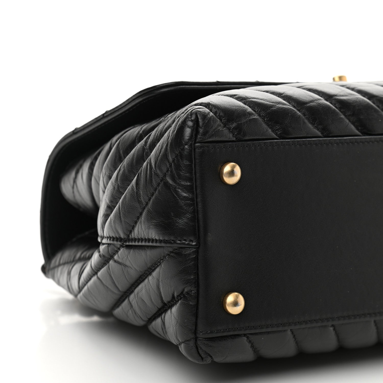 Chanel Aged Calfskin Chevron Quilted Small Coco Handle Flap Black 9 of 10