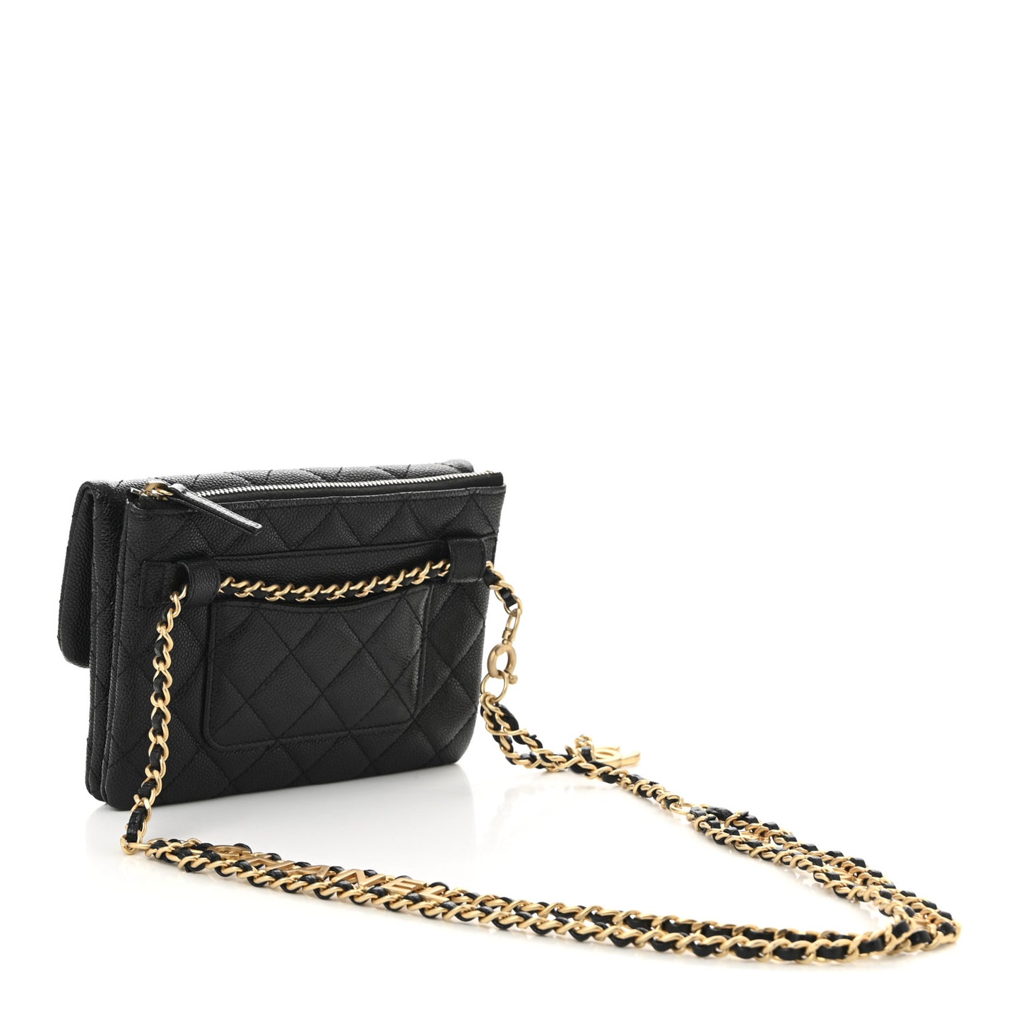 Shiny Caviar Pick Me Up Flap Belt Bag Black