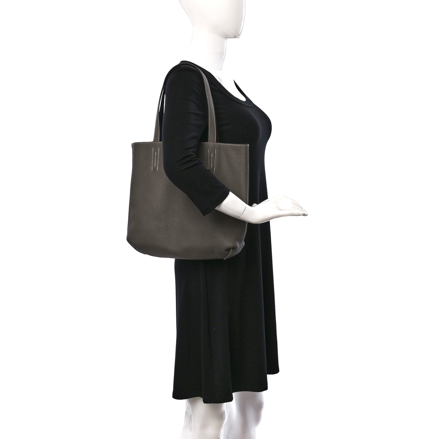 Taurillon Clemence Double Sens 36 Reversible Tote Etain Bleu Nuit