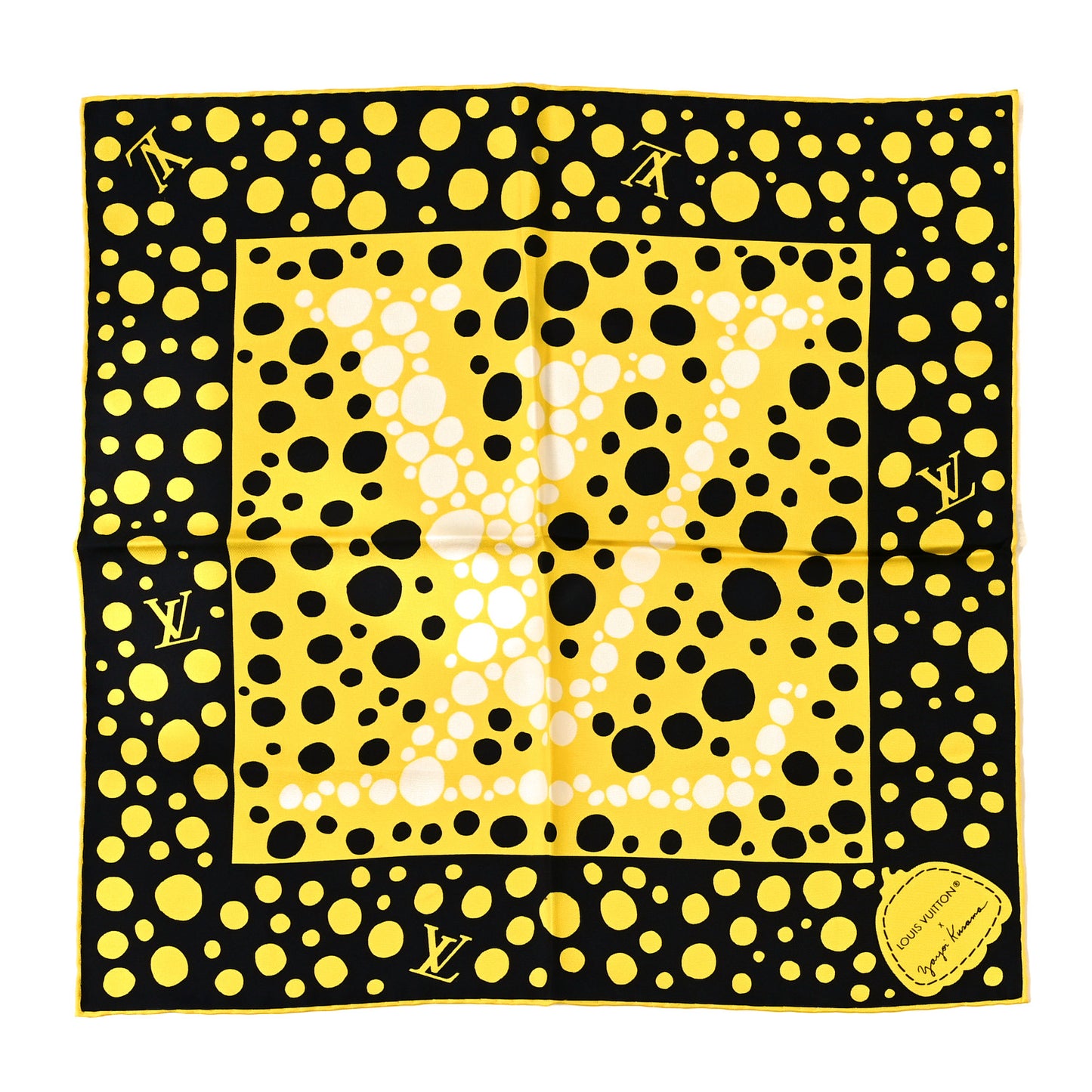 LV x YK Silk Monogram Dots Scarf 45 Yellow Black