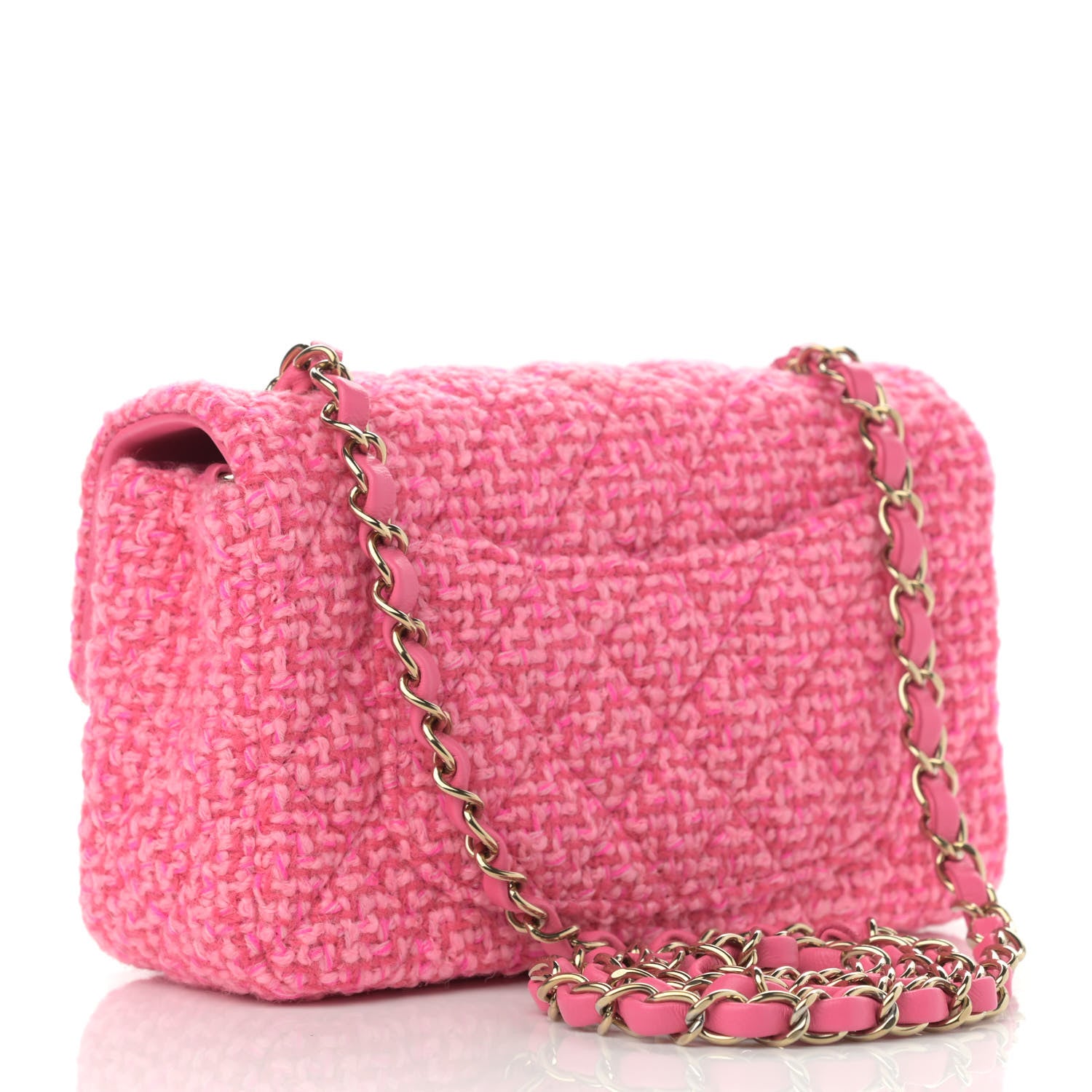 Chanel Wool Tweed Quilted Mini Rectangular Flap Dark Pink Fuchsia 2 of 10