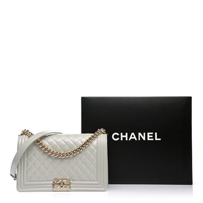 Chanel Iridescent Glazed Calfskin Quilted New Medium Boy Flap Light Grey 11 of 11