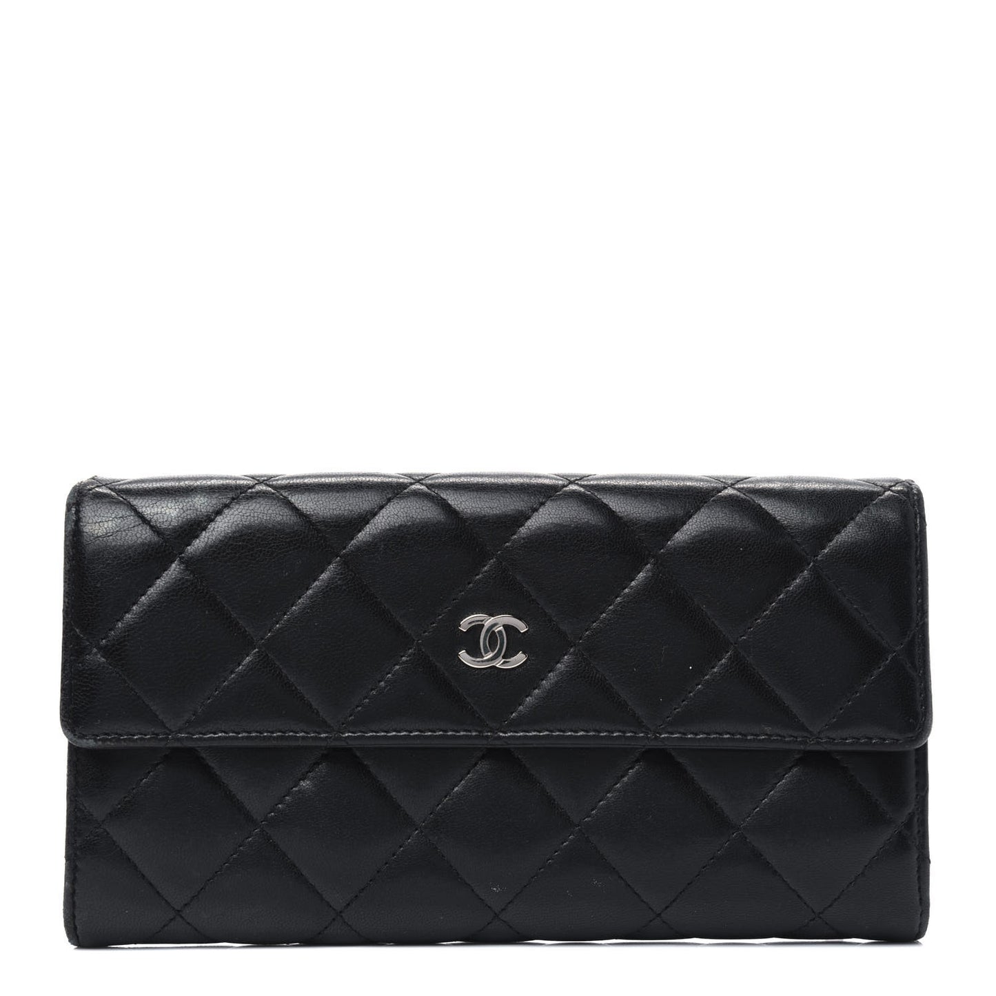 Lambskin Quilted Long Flap Wallet Black