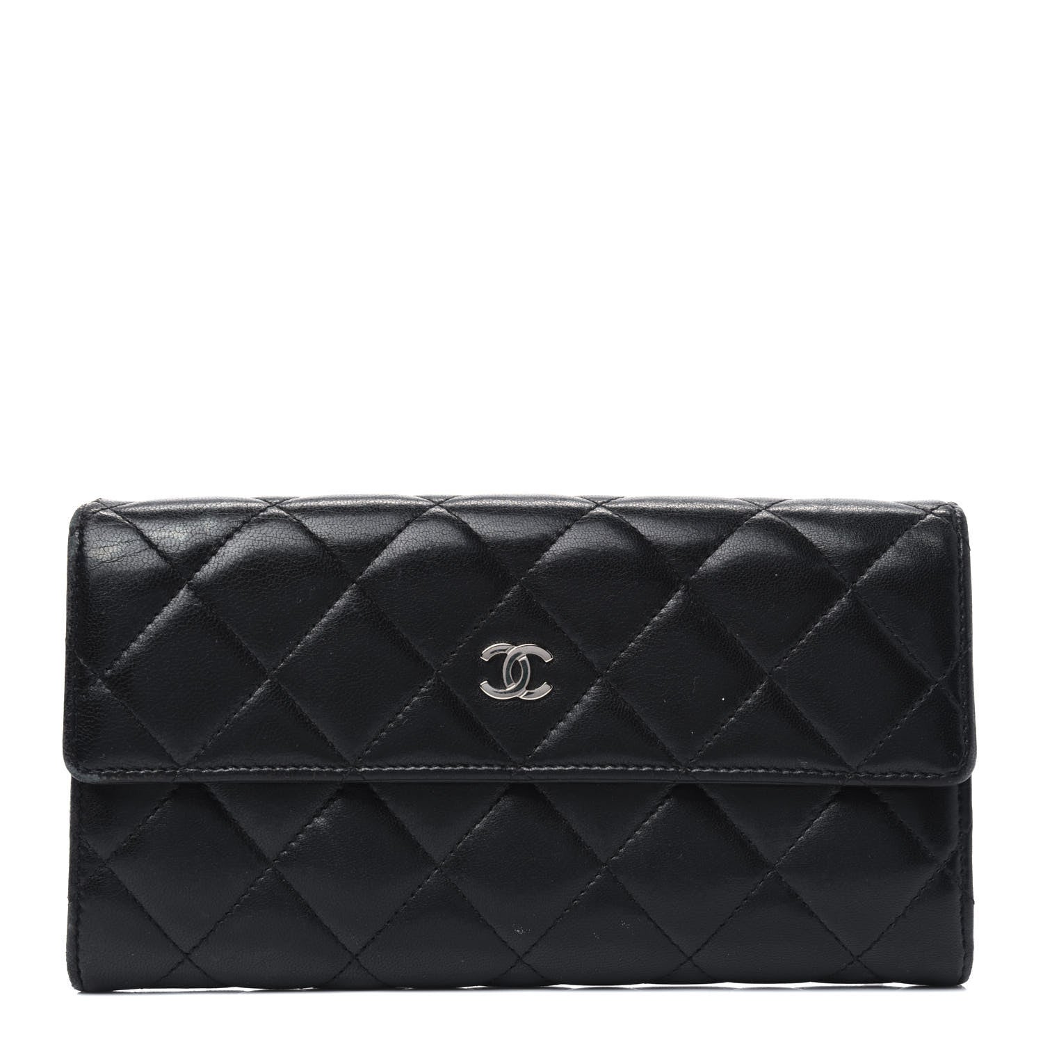 Chanel Lambskin Quilted Long Flap Wallet Black 1 of 21