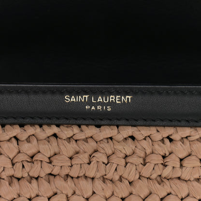 Saint Laurent Raffia Calfskin Mini Classic Monogram Cassandra Top Handle Black Natural 6 of 11
