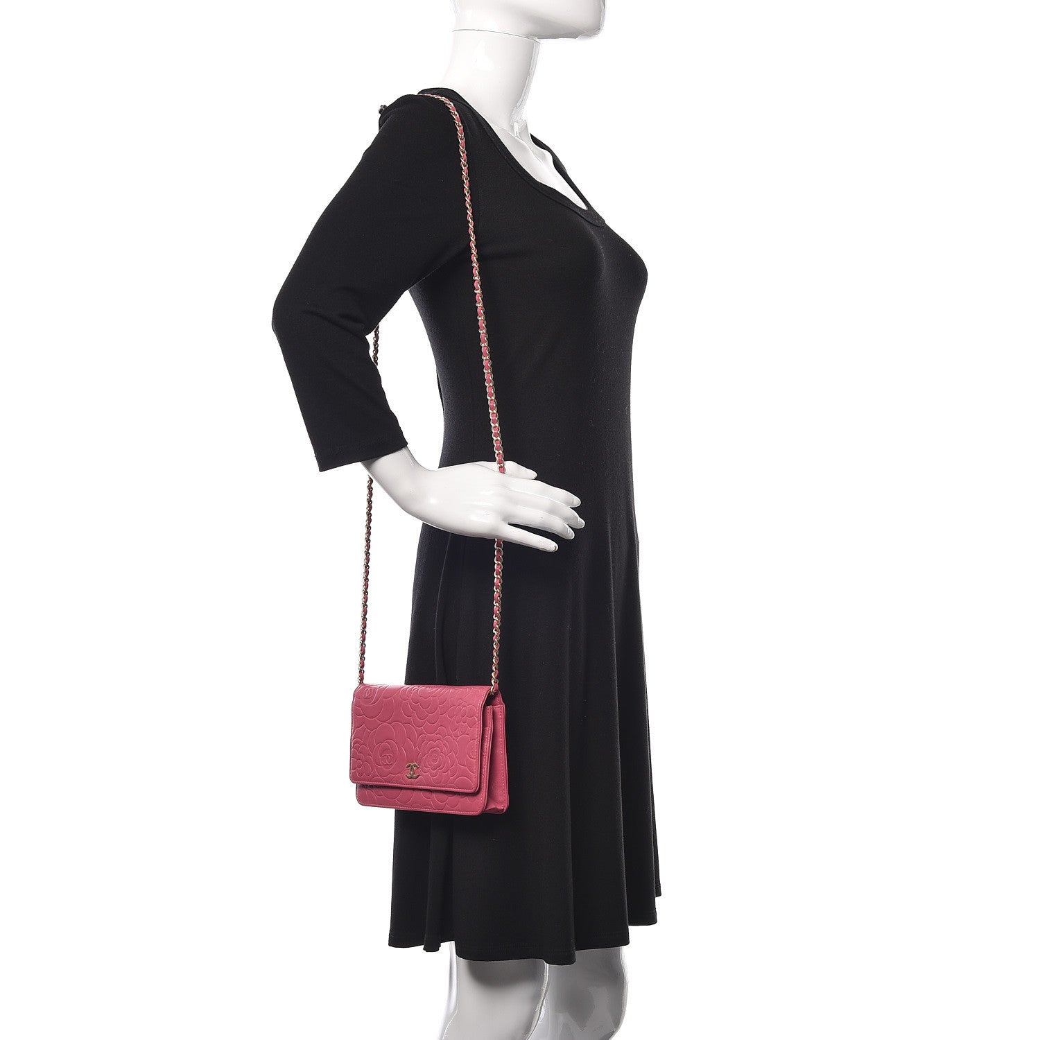 Chanel Lambskin Camellia Embossed Wallet On Chain WOC Pink 2 of 13
